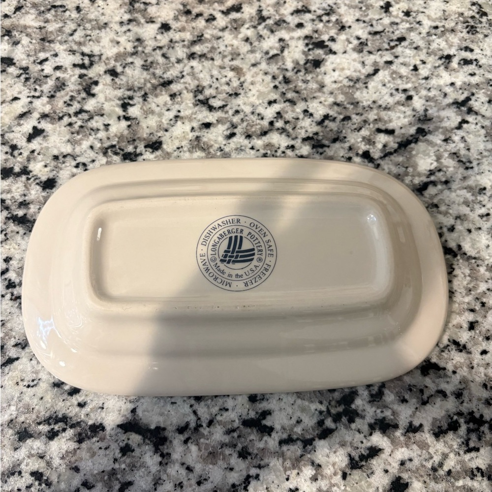 Longaberger Pottery Woven Traditions Classic Blue Covered Butter Dish - Picture 4 of 4